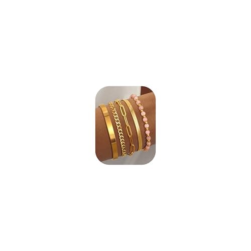 Adramata Chaînes Bijoux Femme Or Acier Inoxydable Plaqué 14K Réglable Imperméable Fantaisie Pierre Naturelle 5 Pièces — Or-Style Rose