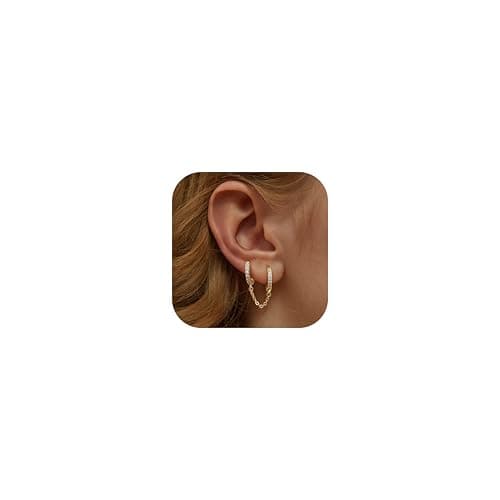 Adramata Boucles d'Oreilles Argent 925 Plaquées Or 14 Carats pour Femme Silicone Recycled Standard 100 Silicone — Or, CZ Créoles doubles