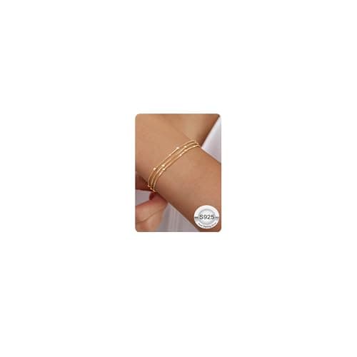 FIOROYAL - Bijoux Bracelet Argent Sterling 925 Reglable pour Femme - Cadeau Tendance pour Filles - Perles Empilable Trip — Chaîne Satellite en Or