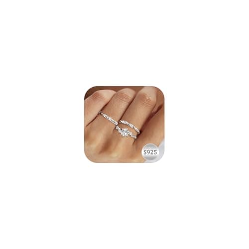 Aidenn - Bague en argent 925 Oxyde de zirconium cubique pour femme - Bague de fiançailles réglable et empilable - Lot de — Style 1/argenté