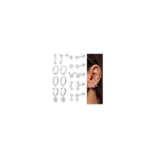 Adramata Paires de Boucles d'Oreilles Femme Acier Inoxydable Petits Créoles Or Argent — Style Papillon-Argent