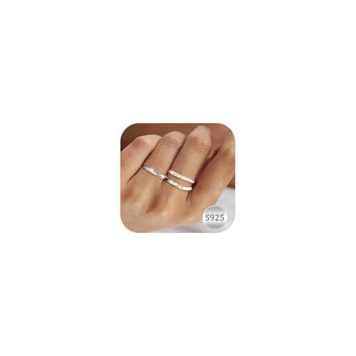 Aidenn - Bague en argent 925 Oxyde de zirconium cubique pour femme - Bague de fiançailles réglable et empilable - Lot de — Style 3/argenté