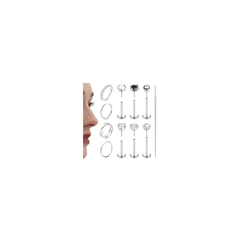 Anneaux de piercing nez en acier chirurgical Medusa Petit anneaux piercing labret oreille conch — CZ-Argent-20G