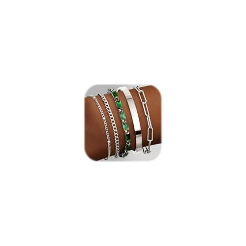 Adramata Chaîne Bracelets Or Acier Inoxydable Femme Réglable Fantaisie Empilables Imperial Standard 100 — Vert-Argent
