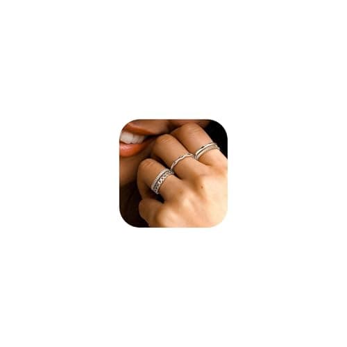 Adramata Or Plaqué 14K Bague Reglable Minimaliste OUverte Enfant Ensembles Recyclé 100% Enfant 5 Pièces Bague Empilable — Argent