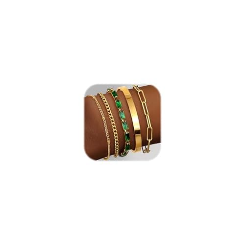 Adramata Chaîne Bracelets Or Acier Inoxydable Femme Réglable Fantaisie Empilables Imperial Standard 100 — Vert-Or