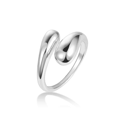AlexCraft Bague Femme Or/Hypoallergéniques Épais Ajustable 14K Plaqué, Bague Empilables Goutte d'Eau Chunky pour Femme — A-Argent