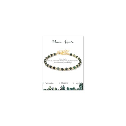 Bracelet Pierre Naturelle Uwiyo Femme 4mm Plqué Or Cristal Anniversaire Fête des Mères Noël — Agate Mousse