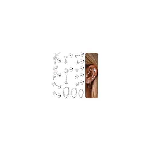 Adramata Acier Inoxydable Piercing Oreille Boucles d'Oreilles Femme - Helix Or Argent Creoles Conch Tragus 12/14Pcs 16G — Lune-d'Argent