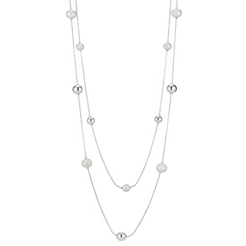 FULU Élégance Collier Long en Argent pour Femme Bijou de Mode à Double Pendentif en Perles de Cristal Cadeau pour Femmes