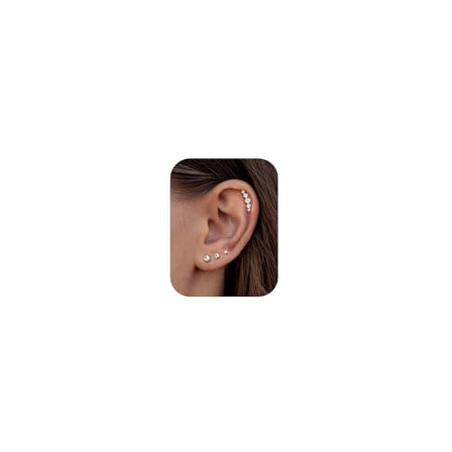 Adramata Boucle d'Oreille Argent 925 Femme Hypoallergène Pierreuses Piercings Oreille Tragus Helix Cartilage Femmes Bouc — Argent-Boule