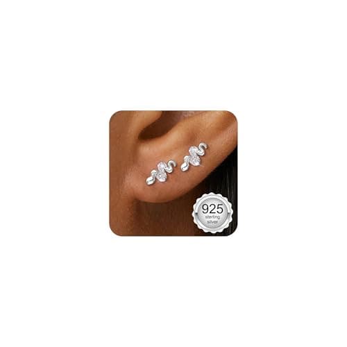 Adramata Boucle d'Oreille Argent 925 Femme Petites Boucles d'Oreilles Hypoallergéniques pour females Scenario Everyday U — Argent-Style Serpent