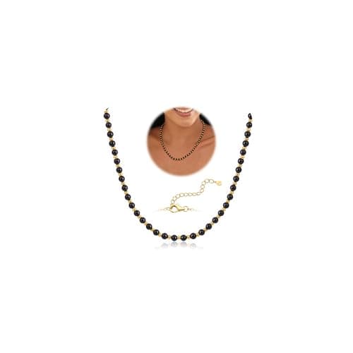 Adramata Pierre Naturelle Femme Collier Boho Ajustable Plaqué Or 5mm — Noir