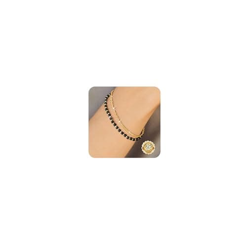 Bracelet Pierre Naturelle Femme Argent 925 Empilable Ajustable Or/Argent Cadeau Femme — Noir d'Or