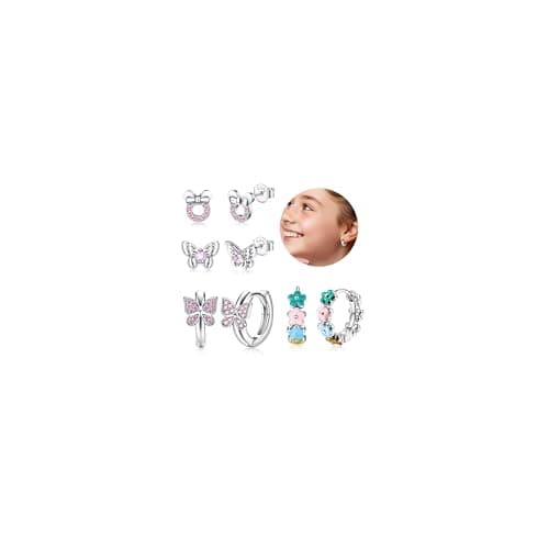 Adramata 4 Paires Boucles d'oreilles en Argent Sterling 925 Hypoallergéniques pour Filles Créoles Coeur Papillon Zircone
