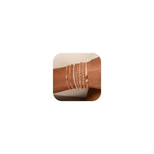 Adramata 7 Pcs Chaîne Bracelets Acier Inoxydable Femme pour Femmes Adultes Événements Formelles Réglables CSAO Format St — Or Rose