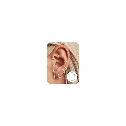 Adramata 10 Pièces Anneaux de Nez en Acier Chirurgical pour Homme et Femme - 16G/18G - Or et Argent