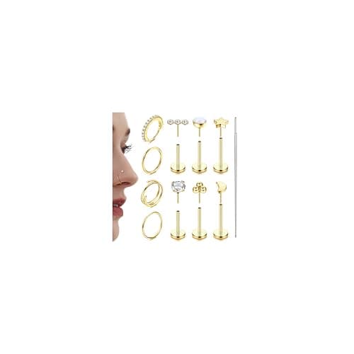 Anneaux de piercing nez en acier chirurgical Medusa Petit anneaux piercing labret oreille conch — Opale-Or-20G