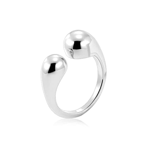 AlexCraft Bague Femme Or/Hypoallergéniques Épais Ajustable 14K Plaqué, Bague Empilables Goutte d'Eau Chunky pour Femme — I-argent