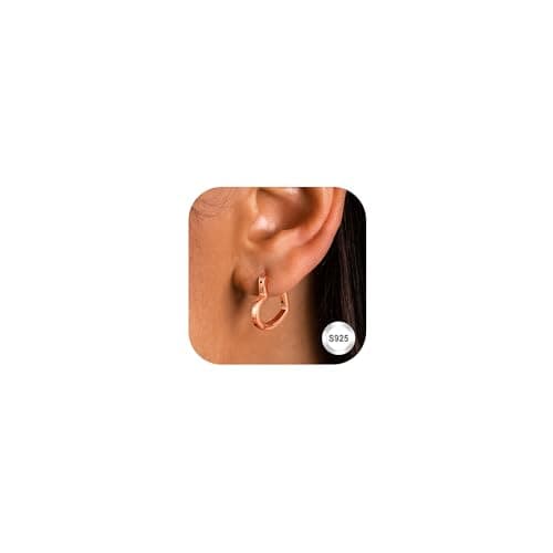 Adramata Boucles d'Oreilles Femme Argent 925 et Or Plaquées 14K Créoles en Forme de Cœur Boucles d'Oreilles Pendantes Fa — Cerceau Coeur-Or Rose