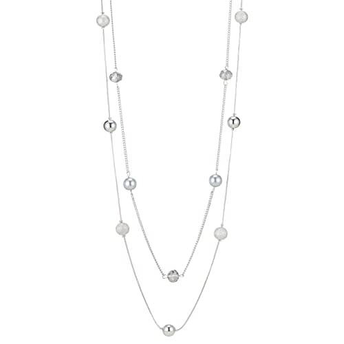 FULU Élégance Collier Long en Argent pour Femme Bijou de Mode à Double Pendentif en Perles de Cristal Cadeau pour Femmes — Grey
