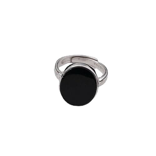 GleaMora S925 Argent Minimaliste Réglable Bague Personnalisée Femmes Ovale Noir Léger Luxe
