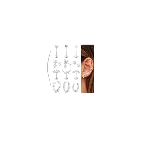 Adramata Piercing Oreille Acier Inoxydable Boucles d'Oreilles Femme Sans Fil Piercing Helix Or Argent Boucles d'Oreilles