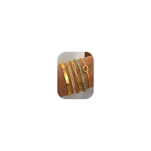 Adramata Chaînes Bijoux Femme Or Acier Inoxydable Plaqué 14K Réglable Imperméable Fantaisie Pierre Naturelle 5 Pièces