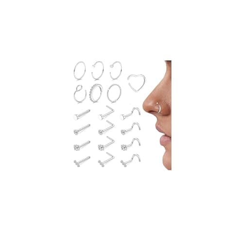 Set Kit Piercings Nez 19 Pièces Or Argent Hypoallergéniques
