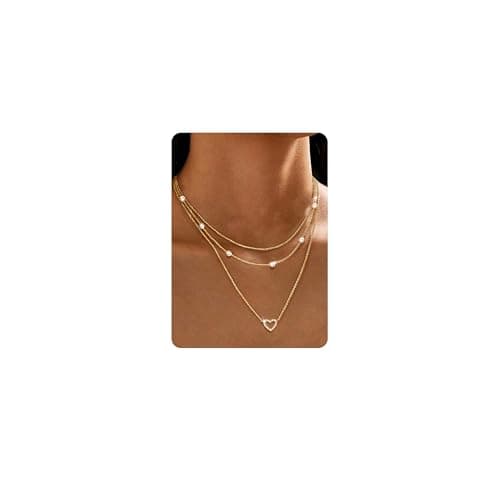 Adramata Collier Femmes Acier Inoxydable Réglable Coeur Pendentif Or Plaqué 14K Bijouxavec Boîte Éco-Conçue - Mode & Lux — Chaîne de perles + chaîne coeur zircon - Or