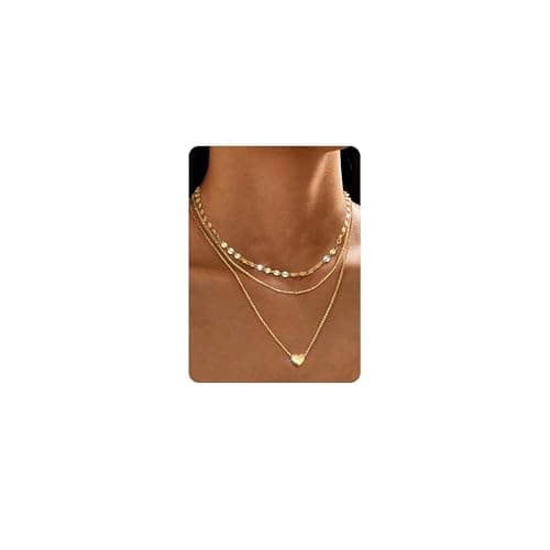 Adramata Collier Femmes Acier Inoxydable Réglable Coeur Pendentif Or Plaqué 14K Bijouxavec Boîte Éco-Conçue - Mode & Lux — Chaîne de disques ronds + chaîne coeur - Or