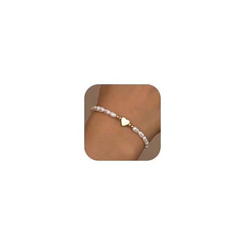 LOLIAS Bijou Bijou Or Argent Femme Coeur Perle Bracelet Acier Inoxydable Femme Ado Fille Cadeau Recherché Recycled — Ton Doré-Cœur