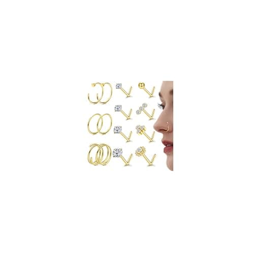 Adramata Or 14K Piercing Nez Acier Chirurgical Anneaux pour Hommes Femmes Hypoallergénique Anneau de Nez 20G Coeur Pierc — Or-Simple
