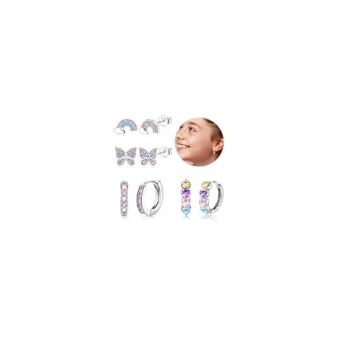 Adramata 4 Paires Boucles d'oreilles en Argent Sterling 925 Hypoallergéniques pour Filles Créoles Coeur Papillon Zircone — Coeur