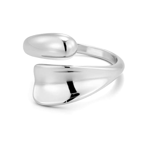 AlexCraft Bague Femme Or/Hypoallergéniques Épais Ajustable 14K Plaqué, Bague Empilables Goutte d'Eau Chunky pour Femme — B-argent