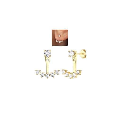 Adramata Boucles d'Oreilles Argent 925 Platine Or 14 Parties pour Femme | Coupe Double Face CZ Hypoallergéniques | Bijou