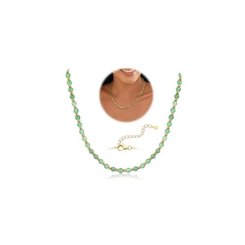 Adramata Pierre Naturelle Femme Collier Boho Ajustable Plaqué Or 5mm — Vert