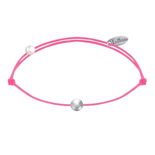 LES POULETTES BIJOUX Bracelet Argent 925 de Petite Perle pour Femmes Lien Élégant — Rose Fluo