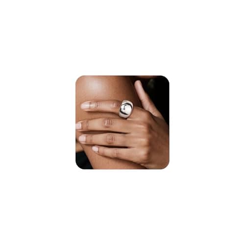 AlexCraft Bague Femme Or/Hypoallergéniques Épais Ajustable 14K Plaqué, Bague Empilables Goutte d'Eau Chunky pour Femme — F-argent
