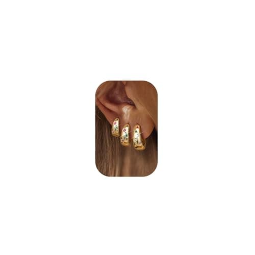 Adramata Boucles d'Oreilles Creole Plaqué Or 14K Femme - Hypoallergénique et Éco-responsable | Argent Fantaisie Gros Pér — ColorCZ-Or