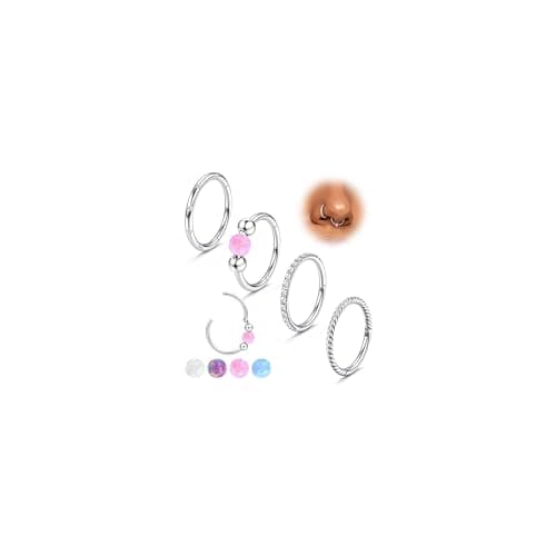 JeweBella Anneaux de Piercing Segment Clicker 16G/18G Argent Acier Chirurgical pour Nez et Piercing Septum Lèvre Helix T — 16G-8MM-Pink