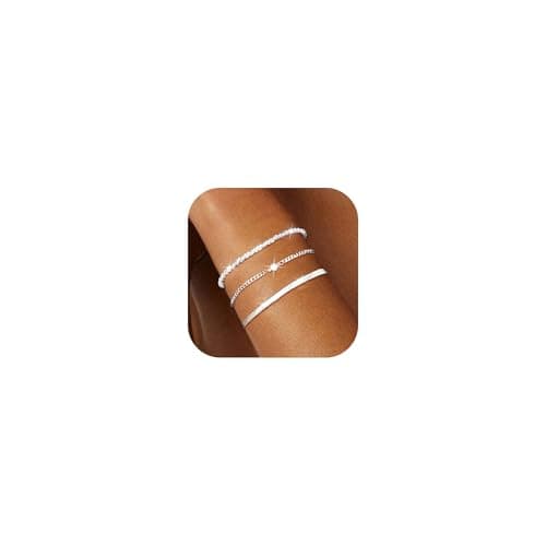 MUCCA Lot de 3 bracelets empilables en argent 925 pour femme - Cadeau d'anniversaire - Argent sterling multicouche régla — 3pcs-2-1134-armband silber