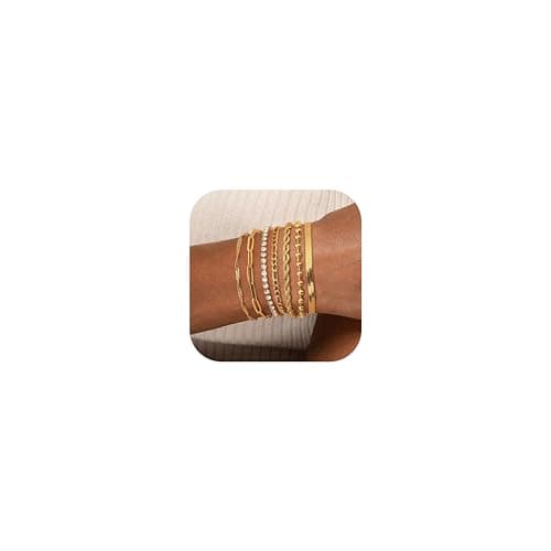 Adramata 7 Pcs Chaîne Bracelets Acier Inoxydable Femme pour Femmes Adultes Événements Formelles Réglables CSAO Format St — Or