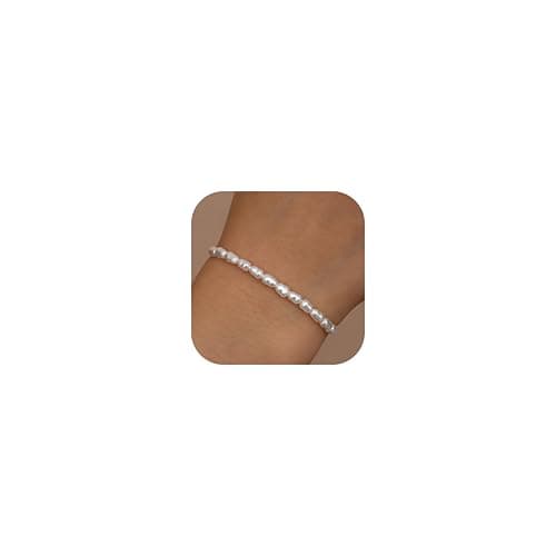 LOLIAS Bijou Bijou Or Argent Femme Coeur Perle Bracelet Acier Inoxydable Femme Ado Fille Cadeau Recherché Recycled — Ton Argenté-Perle Irrégulière