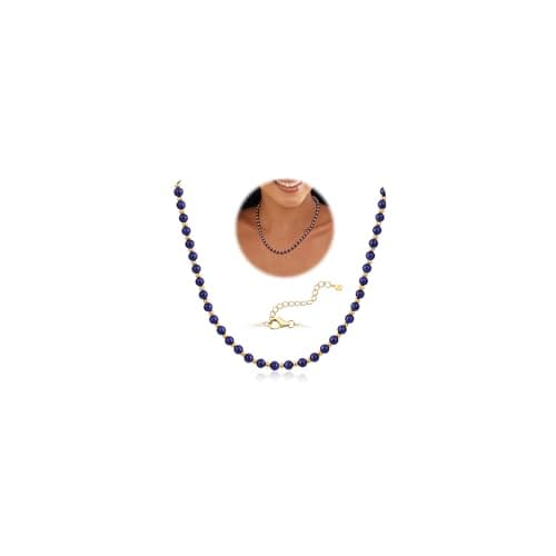 Adramata Pierre Naturelle Femme Collier Boho Ajustable Plaqué Or 5mm — Bleu