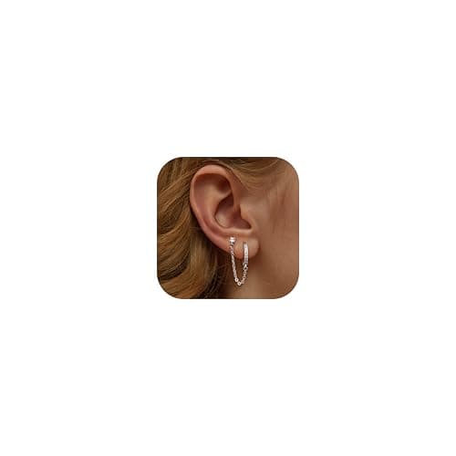 Adramata Boucles d'Oreilles Argent 925 Plaquées Or 14 Carats pour Femme Silicone Recycled Standard 100 Silicone — Argent, CZ Créoles*Clous