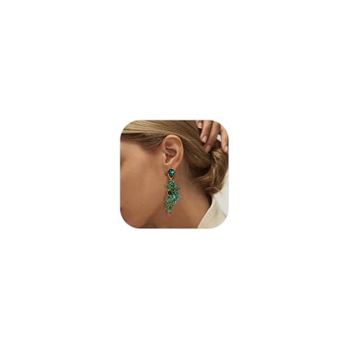 Adramata Boucles d'Oreilles Pendantes Grand Goutte Cristal Forme Aile Strass Femme Mariage Fantaisie Recycled_standard_1 — Vert