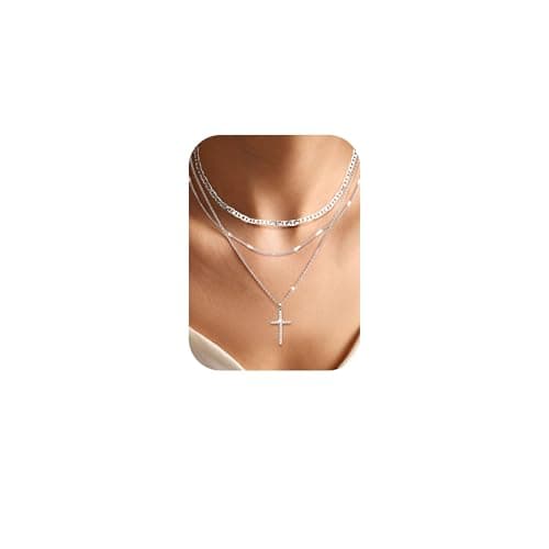 Collier or 14K plaqué femme régulable croix fantaisie empielable bijoux femme cadeau — Collier Croix - Argent