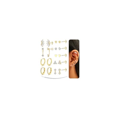 Adramata Boucles d'Oreilles Femme Acier Inoxydable Piercing Oreille Sans Fil Tragus Conch Piercings Nez Labret Fiori Pla — Or-18G-5CZ