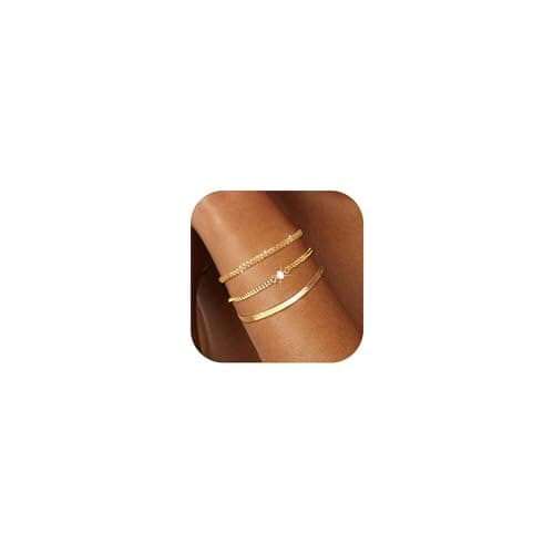 MUCCA Lot de 3 bracelets empilables en argent 925 pour femme - Cadeau d'anniversaire - Argent sterling multicouche régla — 3pcs-2-1365-gold